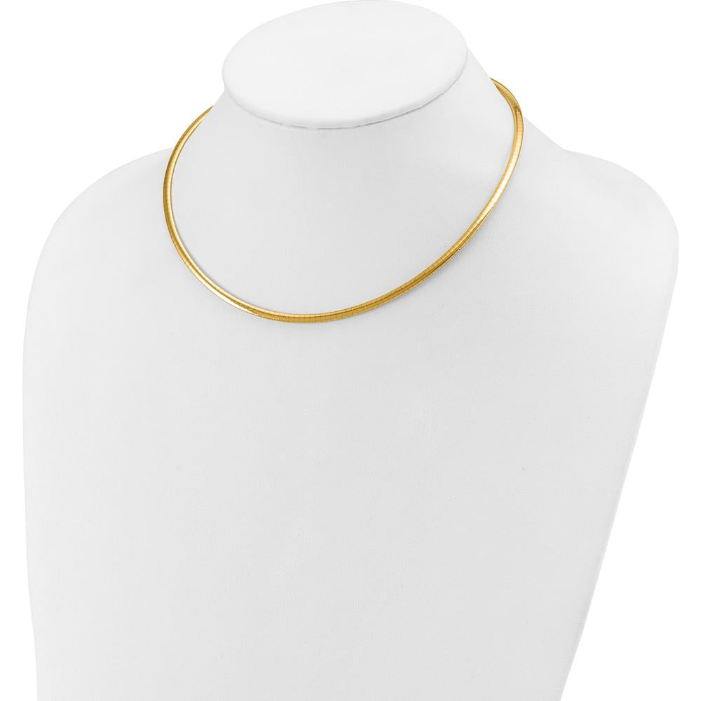 14K Yellow Gold 16" Polished Omega Necklace with Domed Profile - Lightweight 3mm Width by Oro Pregiato