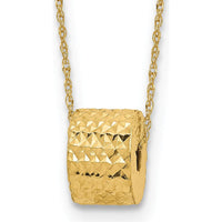 14K Yellow Gold 16" Rope Chain Necklace with Textured Barrel Bead Pendant - Adjustable 2" Extension by 0