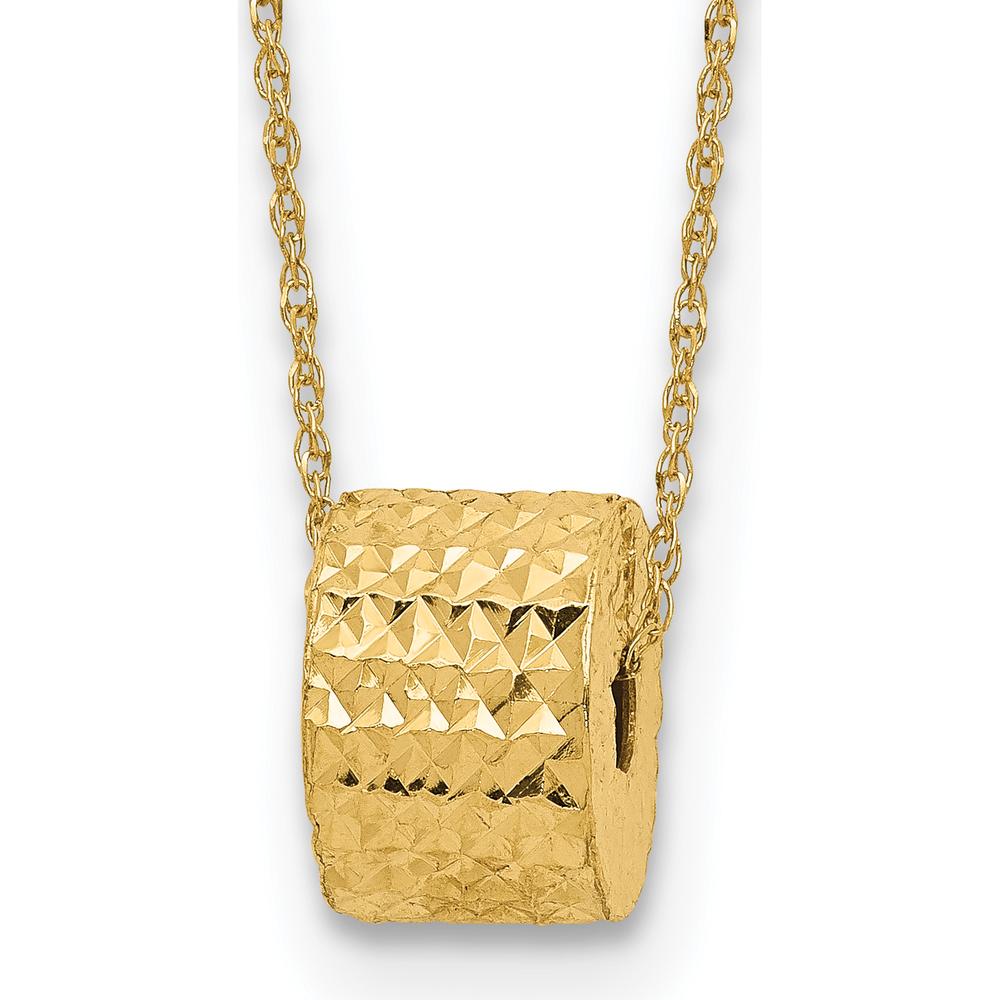 14K Yellow Gold 16" Rope Chain Necklace with Textured Barrel Bead Pendant - Adjustable 2" Extension by 0