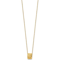 14K Yellow Gold 16" Rope Chain Necklace with Textured Barrel Bead Pendant - Adjustable 2" Extension by 0