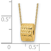 14K Yellow Gold 16" Rope Chain Necklace with Textured Barrel Bead Pendant - Adjustable 2" Extension by 0