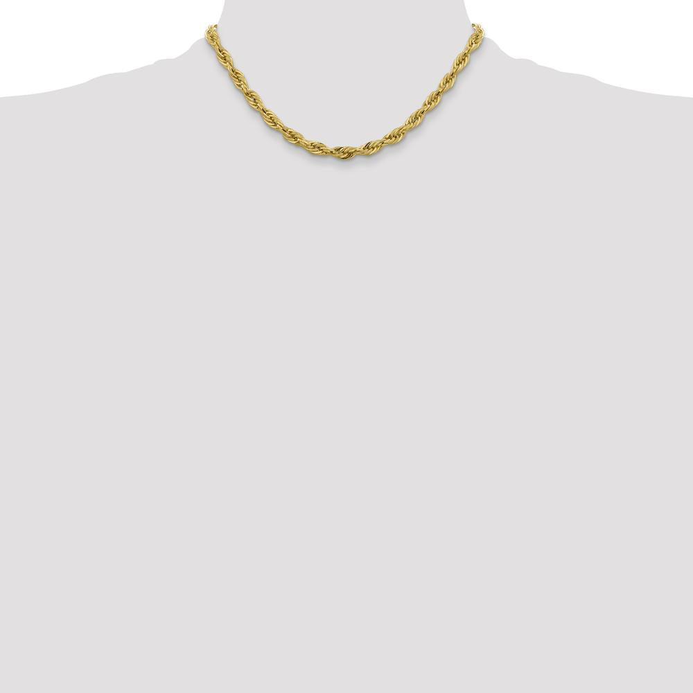 14K Yellow Gold 16" Semi-Solid Rope Chain Necklace with Lobster Clasp - 5.4mm Width by Oro Pregiato
