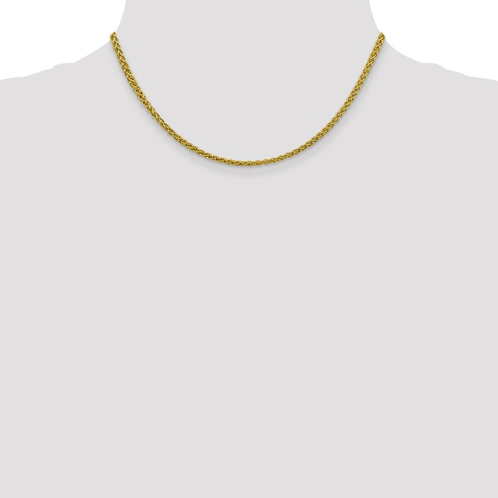 14K Yellow Gold 16" Semi-Solid Wheat Chain Necklace with Polished Finish - 3.45mm by Oro Pregiato