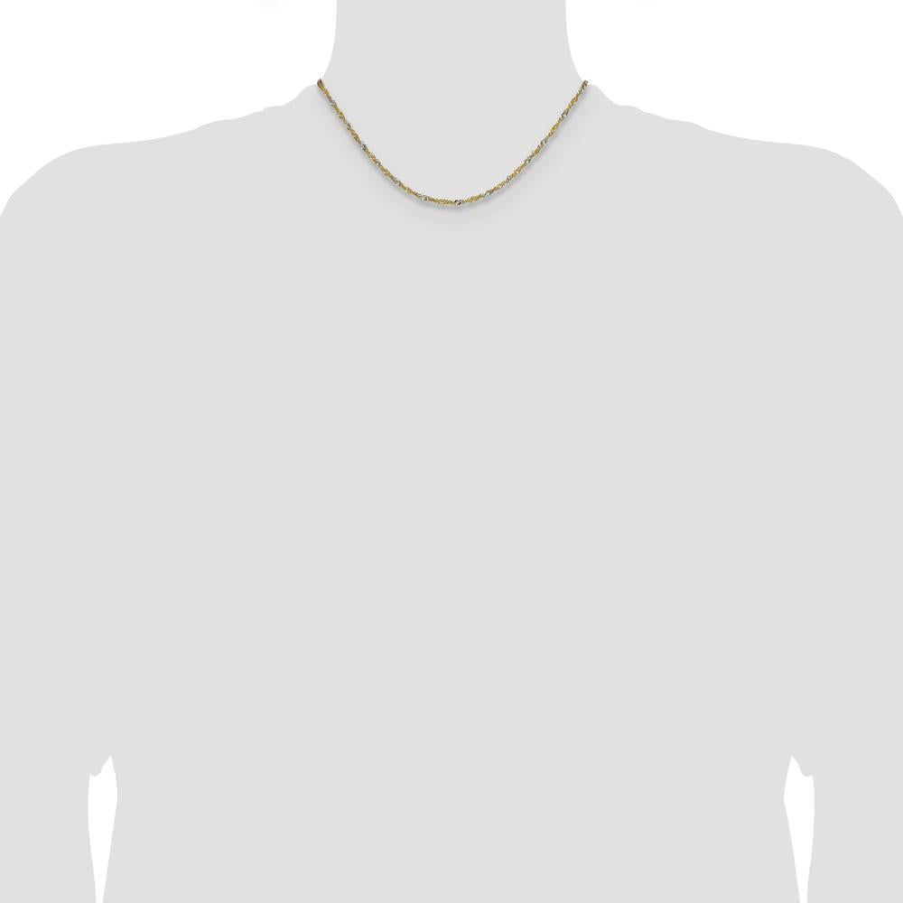 14K Yellow Gold 16" Singapore Chain Necklace with Rhodium Accents - 1.9mm Width by Oro Pregiato