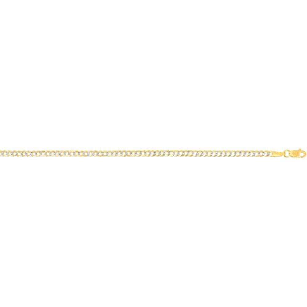 14K Yellow Gold 16" White Pave Curb Chain Necklace - 2.6mm Diamond Cut Finish by Orozza Fine Jewelry
