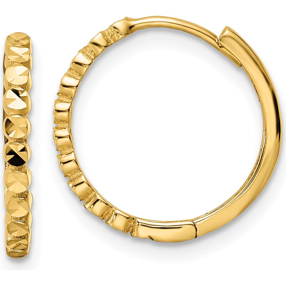 14K Yellow Gold 16mm Diamond-Cut Hinged Hoop Earrings - Polished Finish by 0