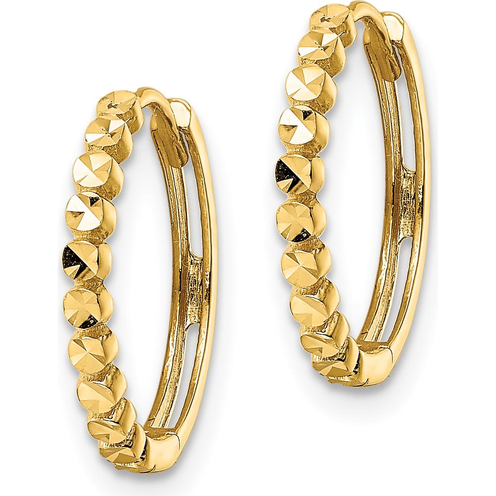 14K Yellow Gold 16mm Diamond-Cut Hinged Hoop Earrings - Polished Finish by 0