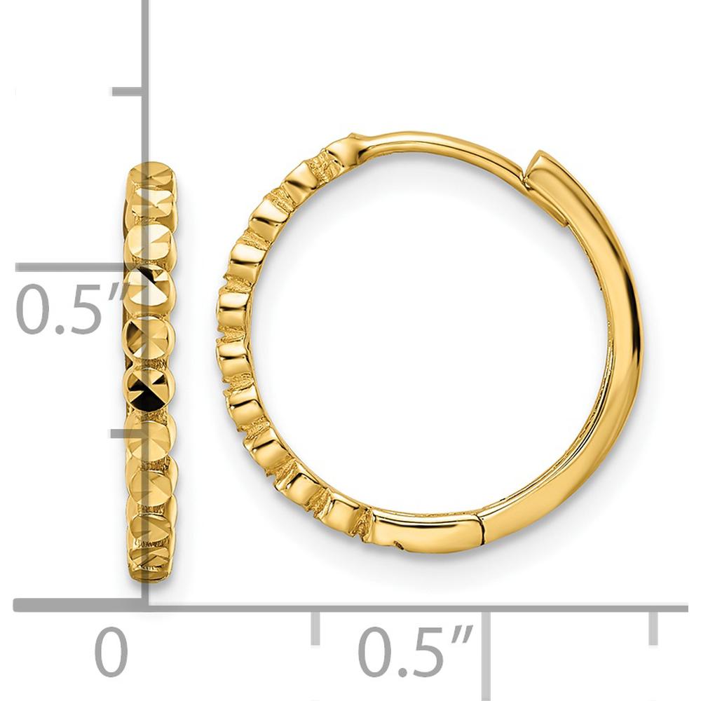 14K Yellow Gold 16mm Diamond-Cut Hinged Hoop Earrings - Polished Finish by 0
