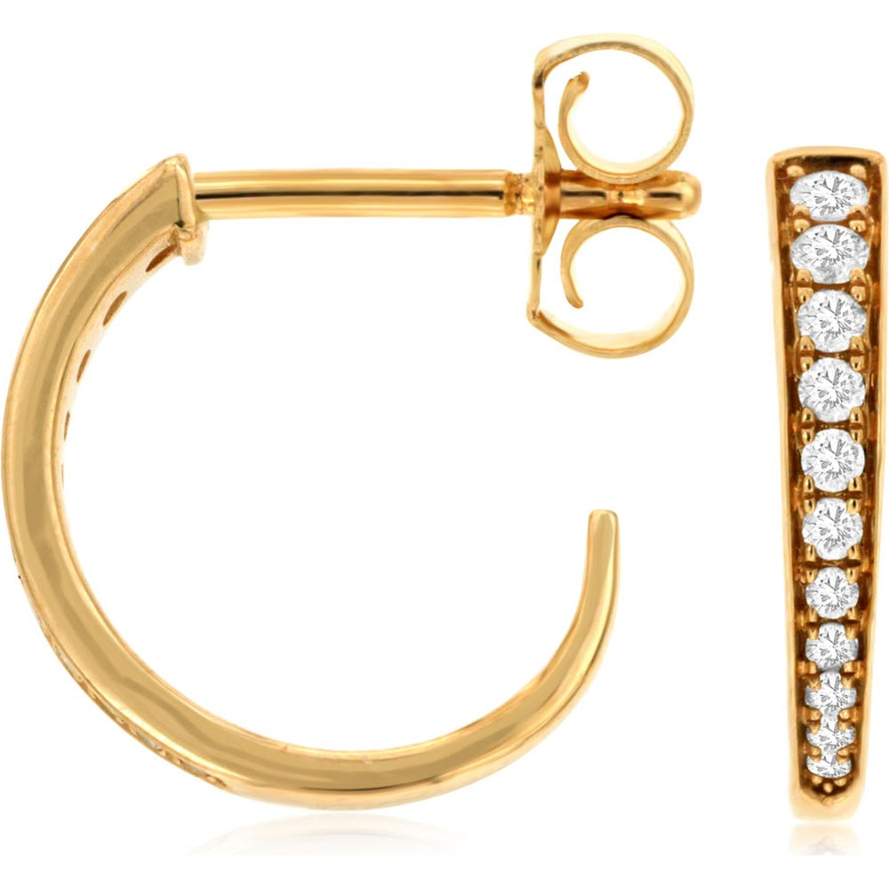 14K Yellow Gold 16mm Diamond Half Hoop Earrings with Prong-Set Round Brilliant Diamonds - 0.25 Carat Total Diamond Weight - Royal Jewelry
