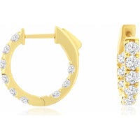 14K Yellow Gold 16mm Diamond Hoop Earrings with Bar Set Round Brilliant Diamonds - 2.00 Carat Total Diamond Weight - Royal Jewelry