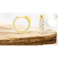 14K Yellow Gold 16mm Diamond Hoop Earrings with Bar Set Round Brilliant Diamonds - 2.00 Carat Total Diamond Weight - Royal Jewelry