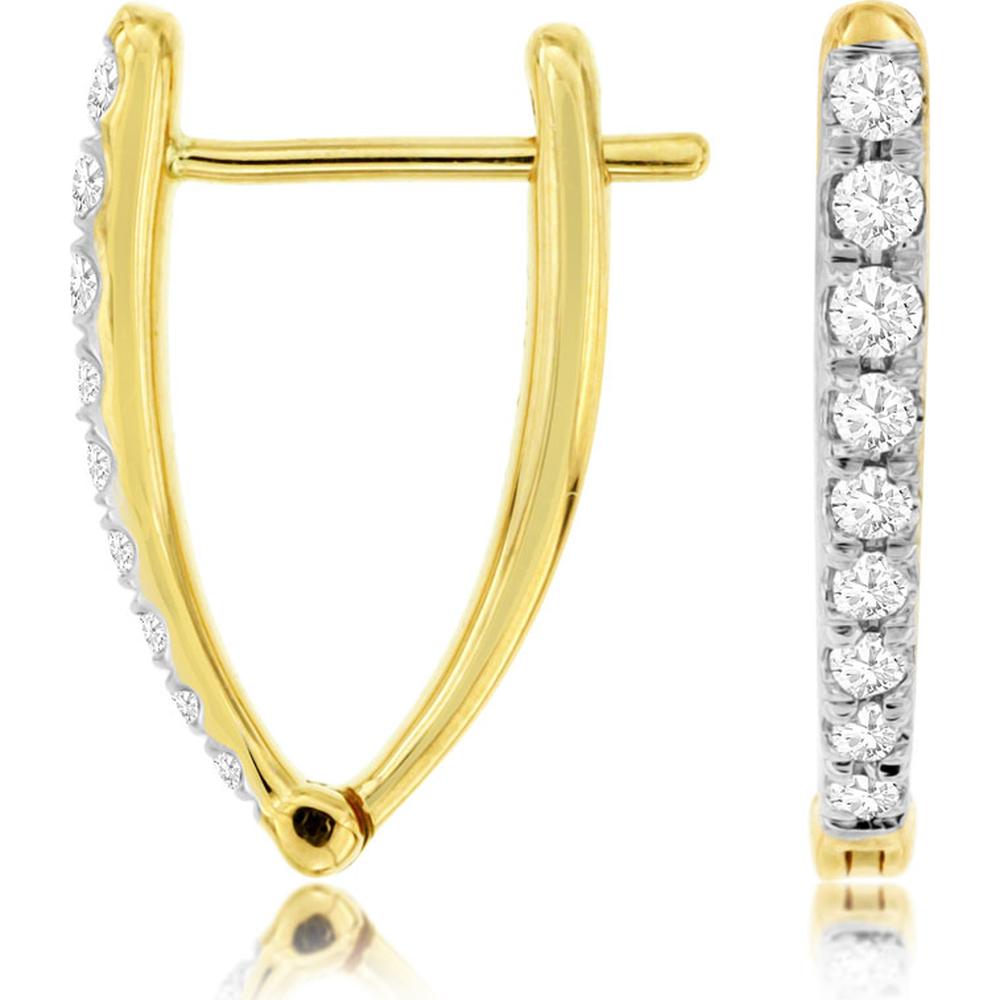 14K Yellow Gold 16mm Diamond Hoop Earrings with Channel Set Round Brilliant Diamonds - 0.20 Carat Total Weight - Royal Jewelry