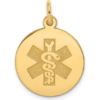 14K Yellow Gold 16mm Round Medical Alert Pendant with Textured Finish by Oro Pregiato