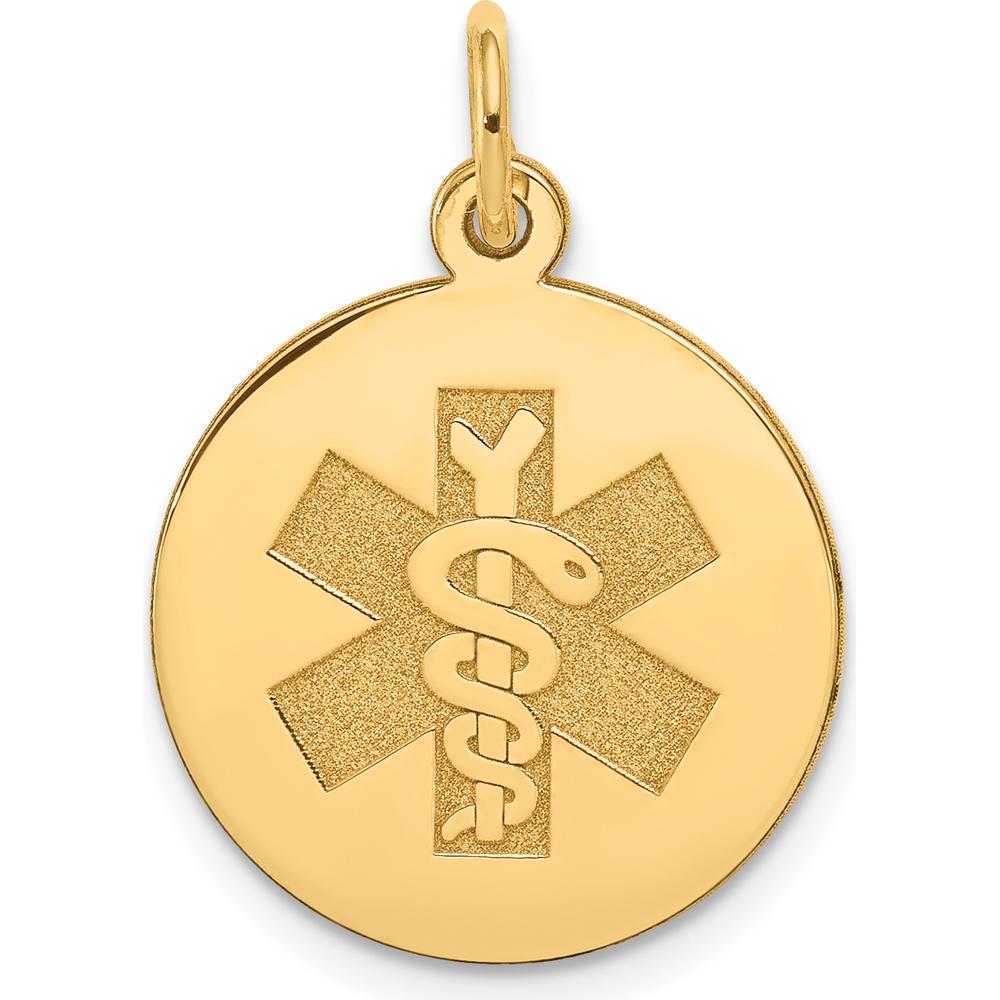 14K Yellow Gold 16mm Round Medical Alert Pendant with Textured Finish by Oro Pregiato
