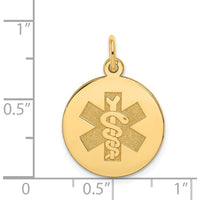 14K Yellow Gold 16mm Round Medical Alert Pendant with Textured Finish by Oro Pregiato