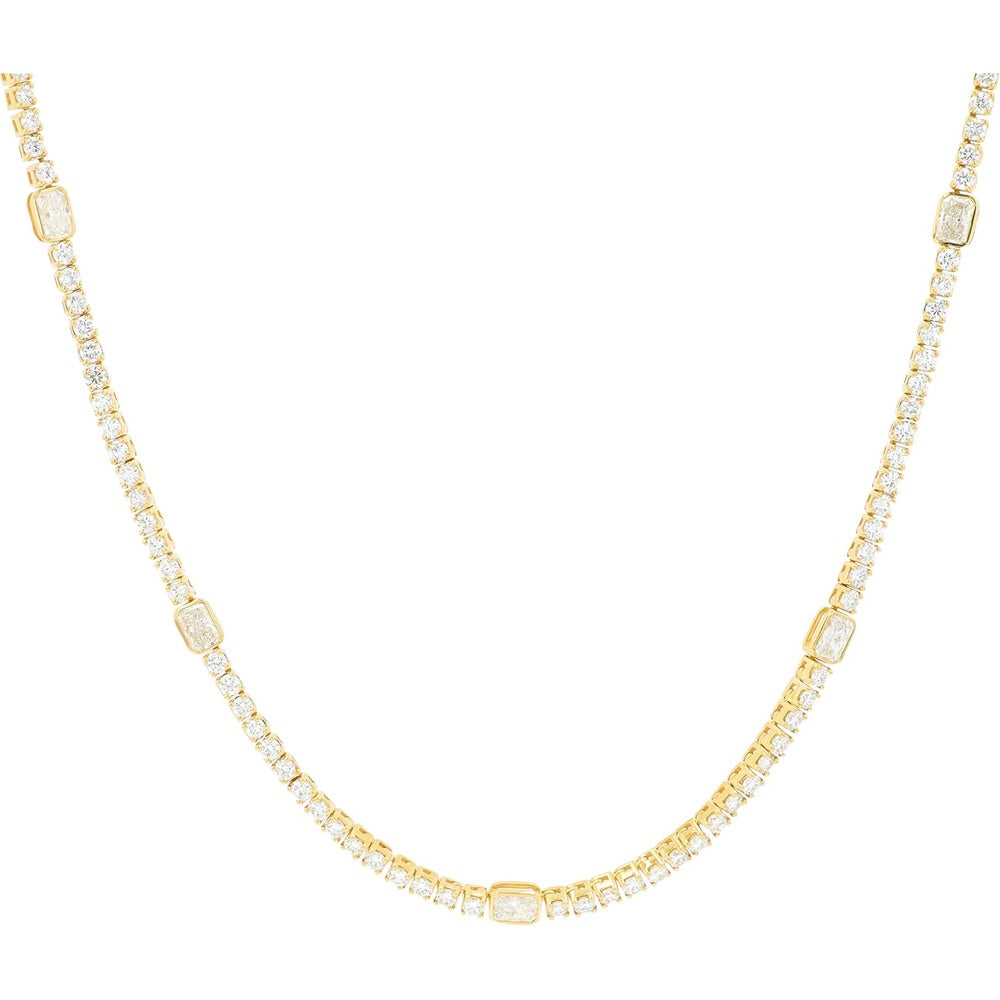14K Yellow Gold 17.25 Inch Alternating Round and Rectangular Lab Grown Diamond Necklace - 8.70 Carat Total Diamond Weight