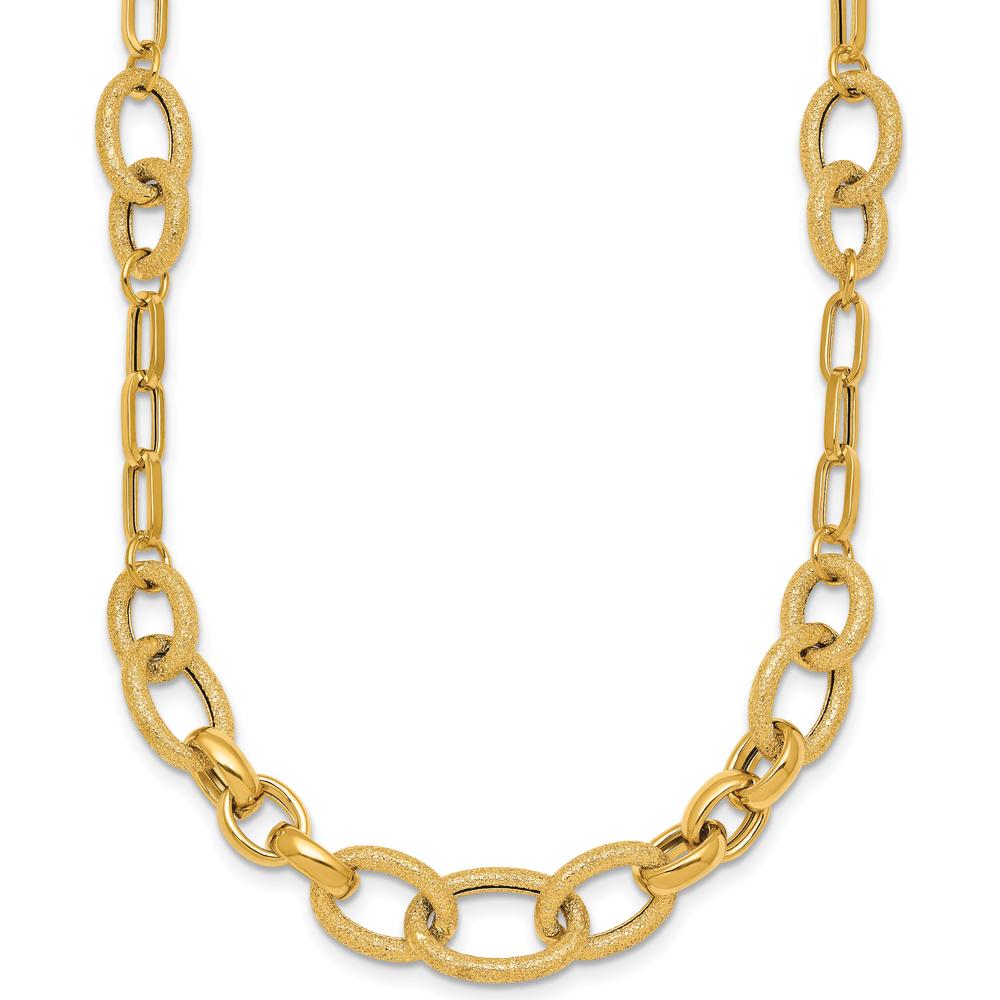 14K Yellow Gold 17.25" Polished and Textured Fancy Link Necklace - 10.6mm Wide by 0