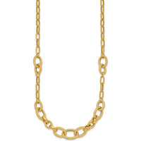 14K Yellow Gold 17.25" Polished and Textured Fancy Link Necklace - 10.6mm Wide by 0