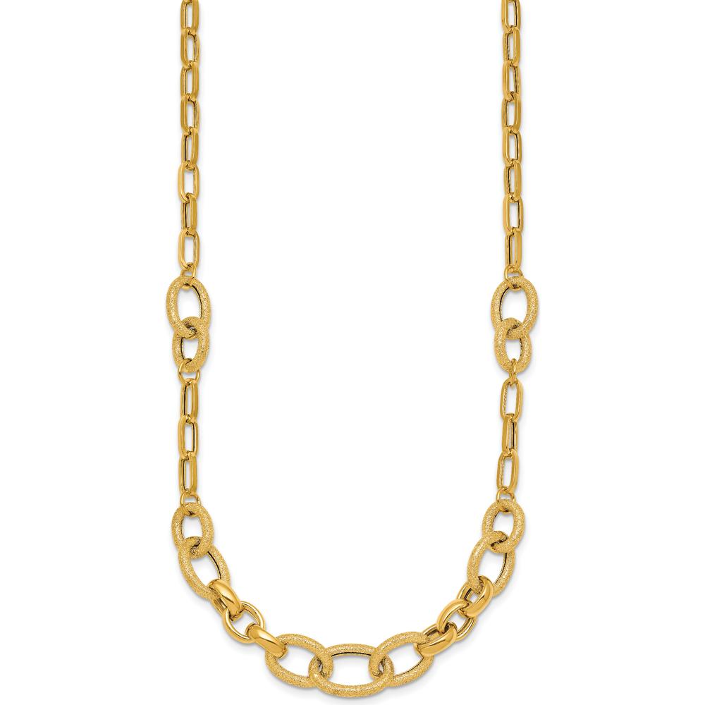 14K Yellow Gold 17.25" Polished and Textured Fancy Link Necklace - 10.6mm Wide by 0