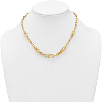 14K Yellow Gold 17.25" Polished and Textured Fancy Link Necklace - 10.6mm Wide by 0