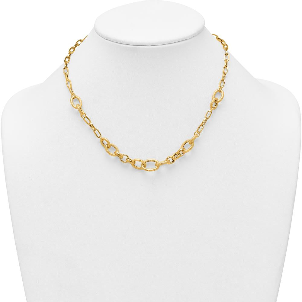 14K Yellow Gold 17.25" Polished and Textured Fancy Link Necklace - 10.6mm Wide by 0