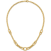 14K Yellow Gold 17.25" Polished and Textured Fancy Link Necklace - 10.6mm Wide by 0