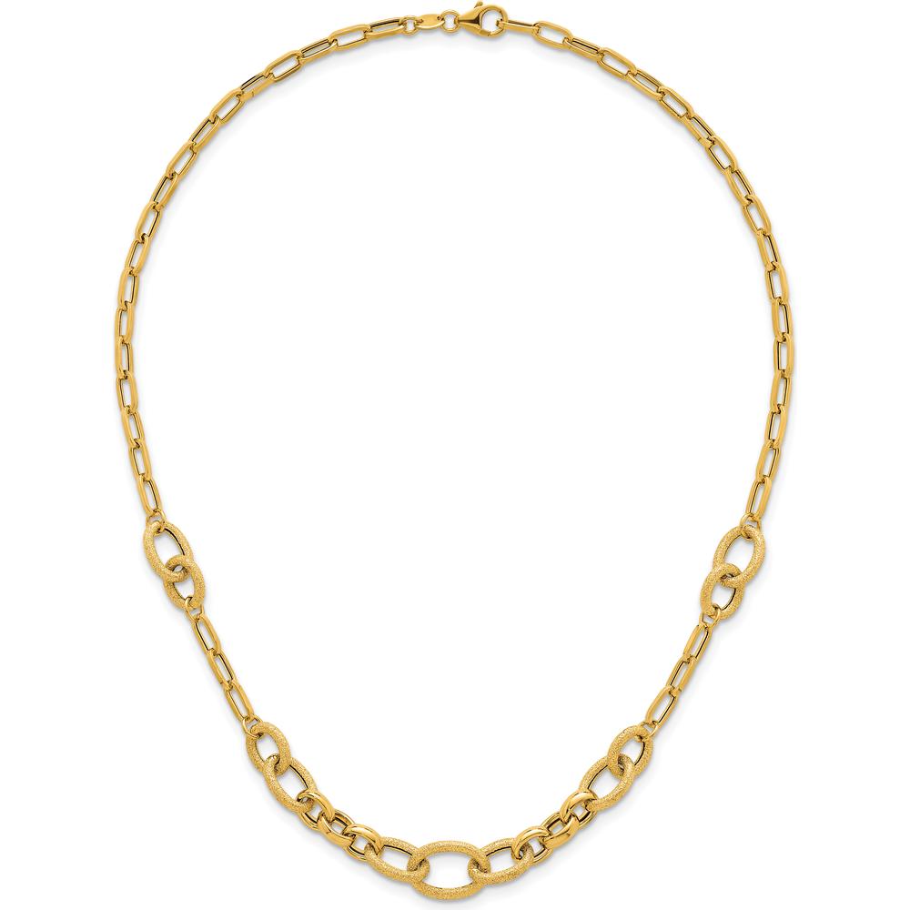 14K Yellow Gold 17.25" Polished and Textured Fancy Link Necklace - 10.6mm Wide by 0