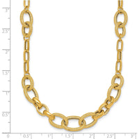 14K Yellow Gold 17.25" Polished and Textured Fancy Link Necklace - 10.6mm Wide by 0