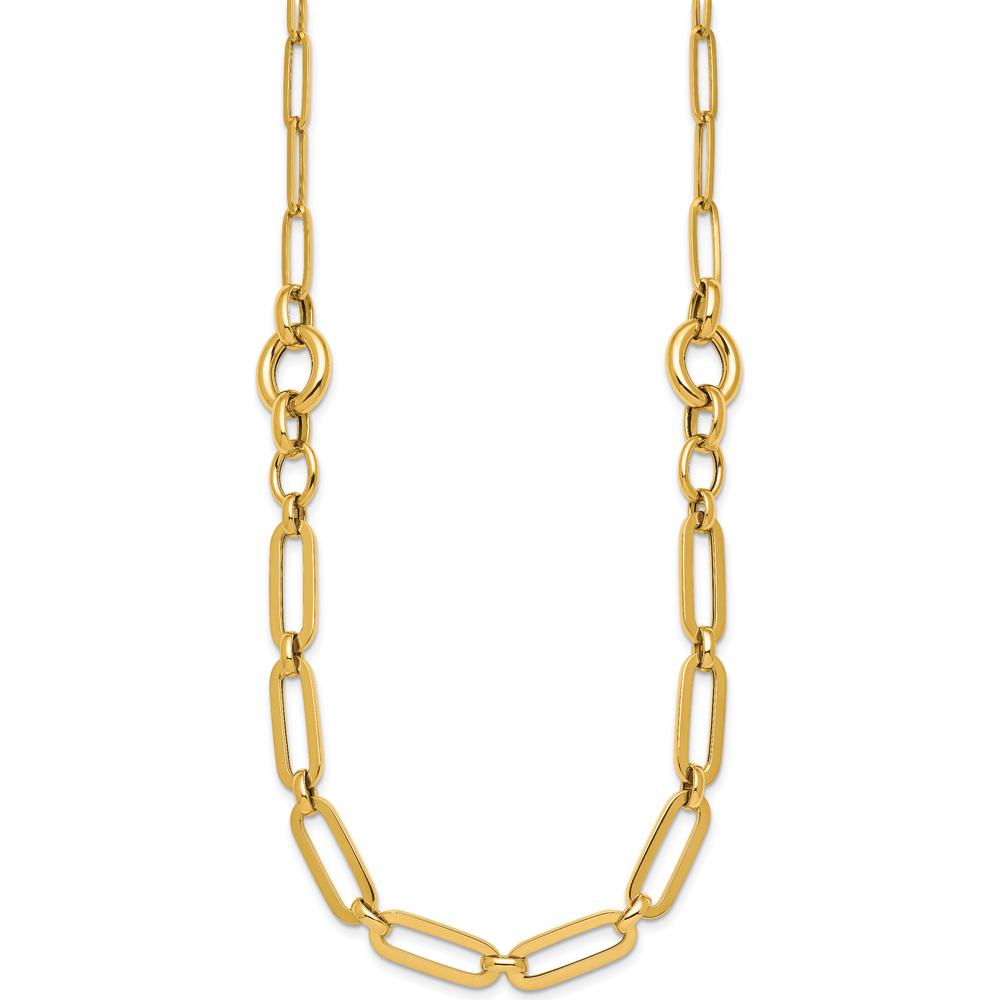 14K Yellow Gold 17.25" Polished Fancy Paperclip Link Necklace - 12mm Wide by 0