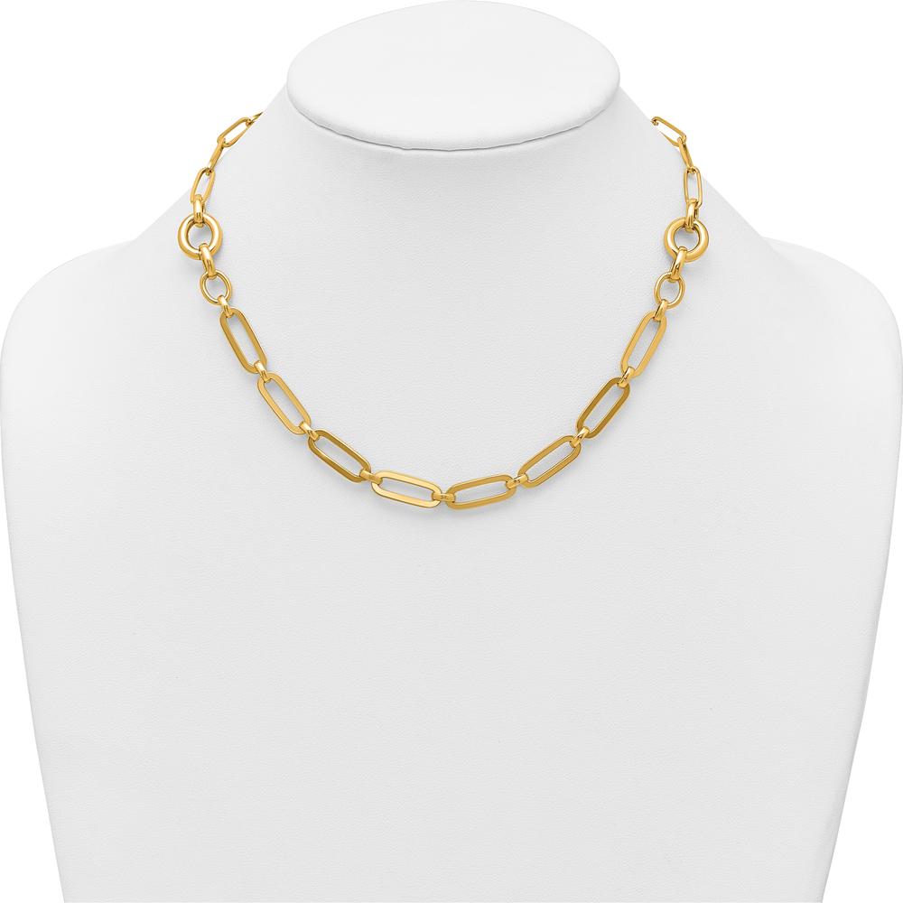 14K Yellow Gold 17.25" Polished Fancy Paperclip Link Necklace - 12mm Wide by 0