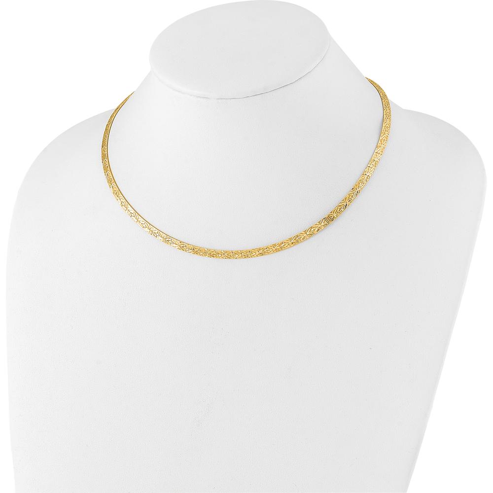 14K Yellow Gold 17.25" Reversible Diamond-Cut and High Polish Omega Necklace - 4mm by 0