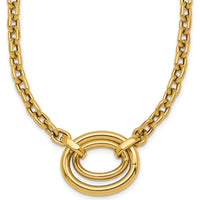 14K Yellow Gold 17.5" Link Necklace with Polished Double Oval Pendant and 0.5" Extender by 0