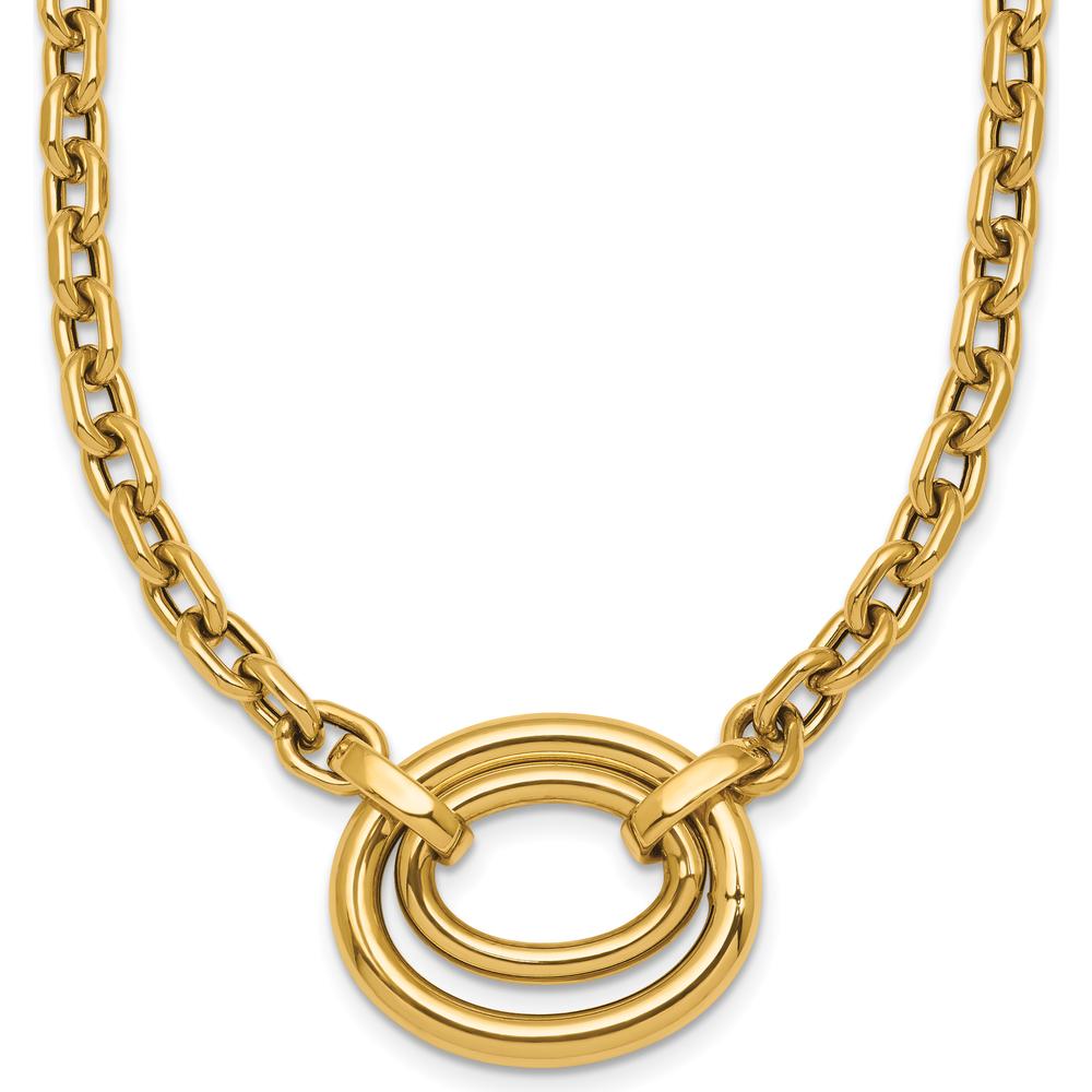 14K Yellow Gold 17.5" Link Necklace with Polished Double Oval Pendant and 0.5" Extender by 0