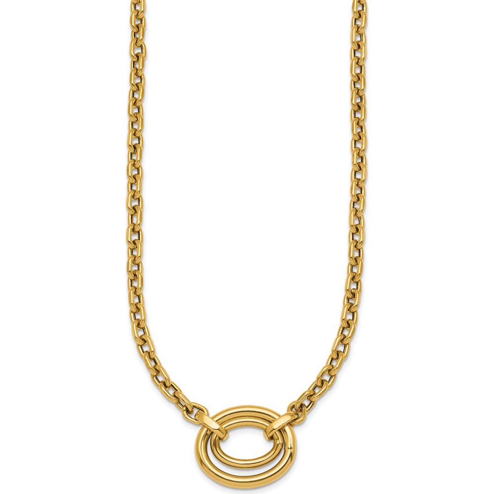 14K Yellow Gold 17.5" Link Necklace with Polished Double Oval Pendant and 0.5" Extender by 0