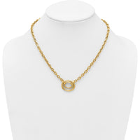 14K Yellow Gold 17.5" Link Necklace with Polished Double Oval Pendant and 0.5" Extender by 0