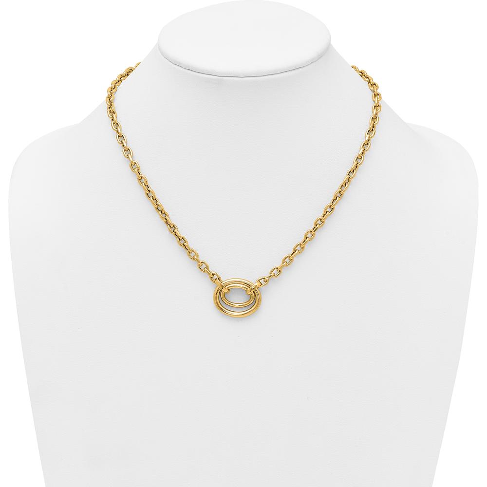 14K Yellow Gold 17.5" Link Necklace with Polished Double Oval Pendant and 0.5" Extender by 0