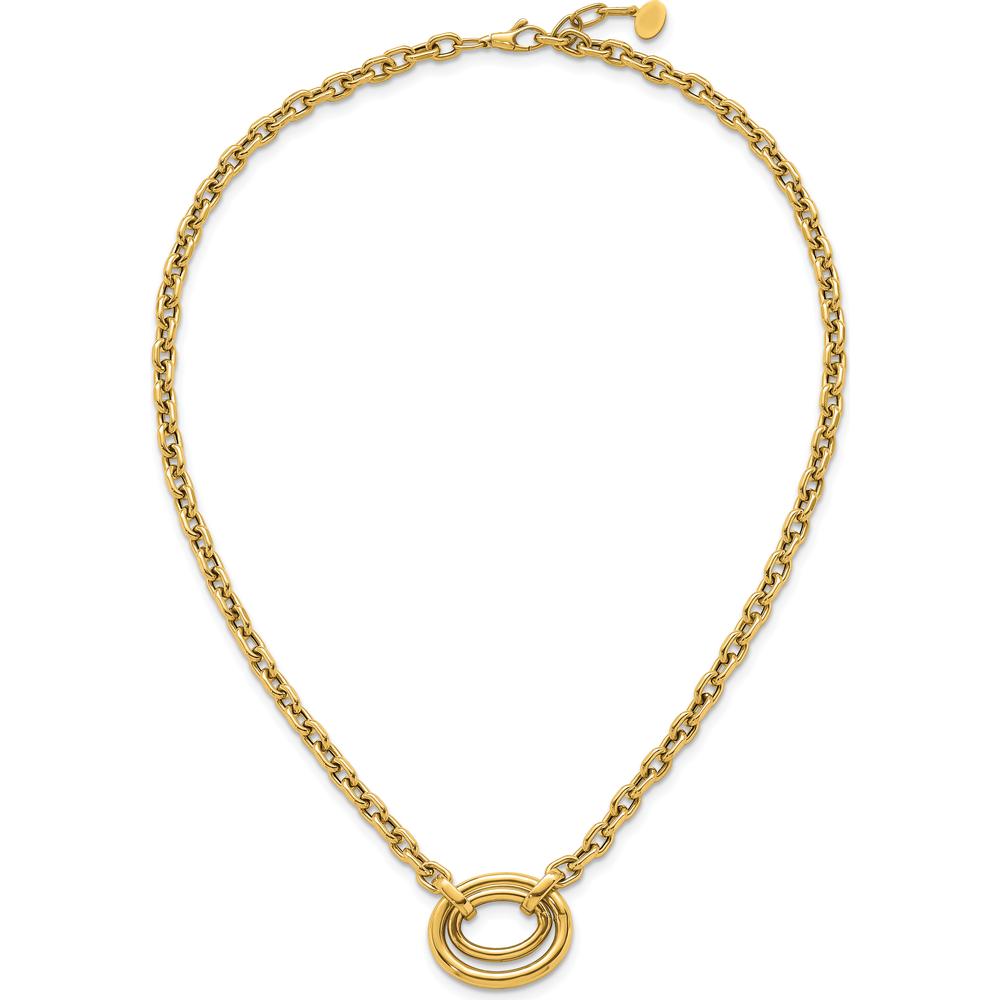 14K Yellow Gold 17.5" Link Necklace with Polished Double Oval Pendant and 0.5" Extender by 0