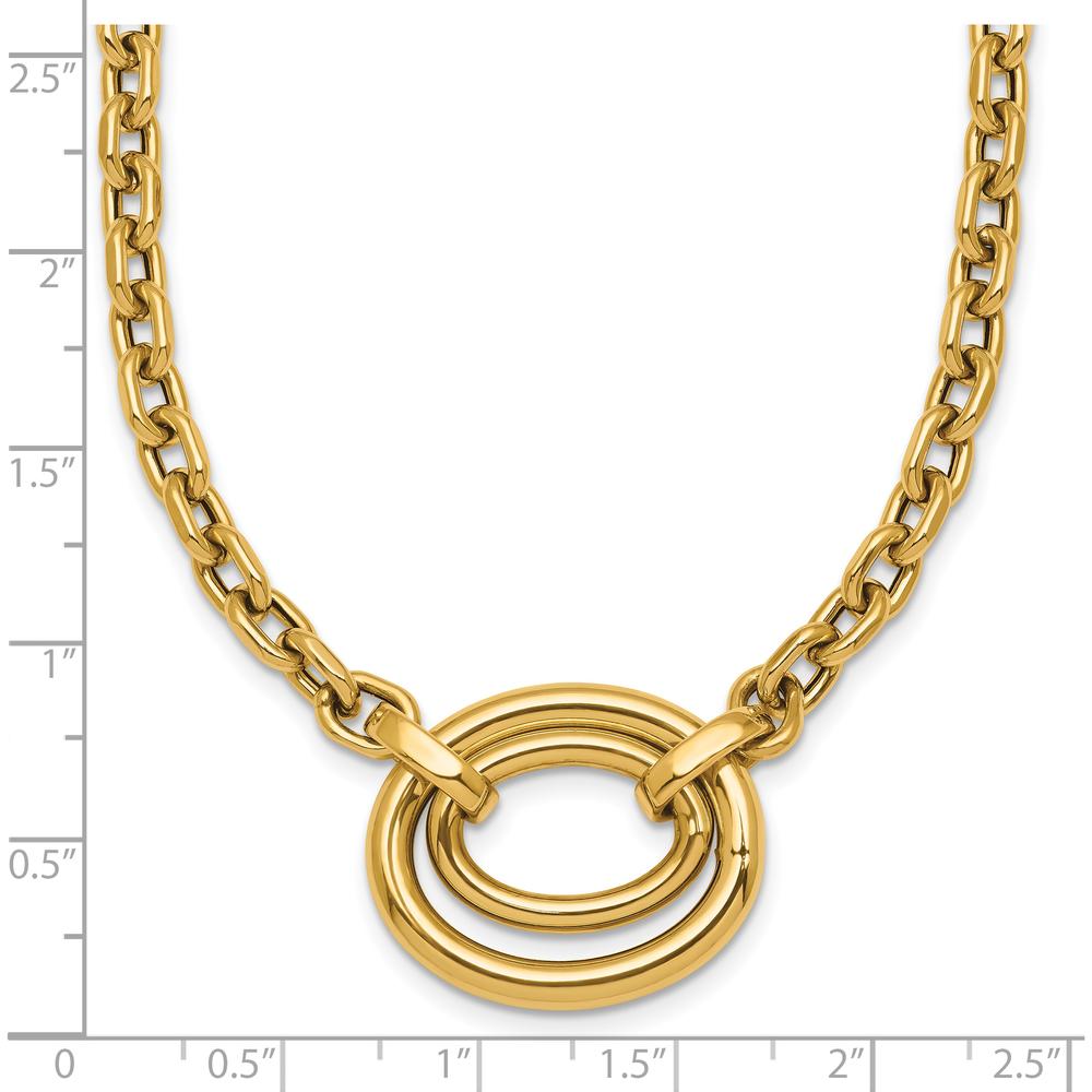 14K Yellow Gold 17.5" Link Necklace with Polished Double Oval Pendant and 0.5" Extender by 0