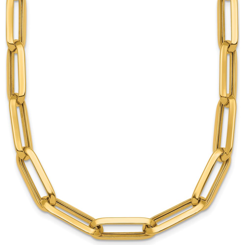 14K Yellow Gold 17.5" Polished Paperclip Link Chain Necklace - 7mm Wide by 0