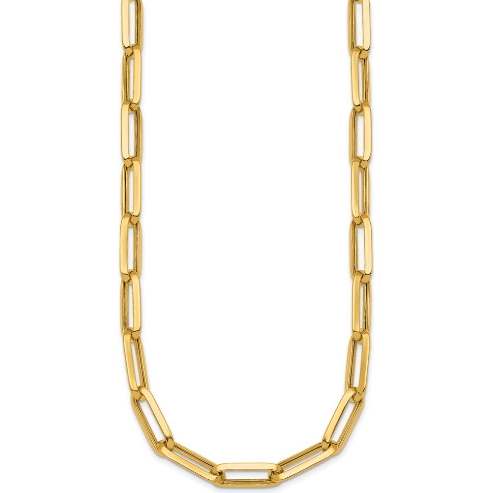 14K Yellow Gold 17.5" Polished Paperclip Link Chain Necklace - 7mm Wide by 0