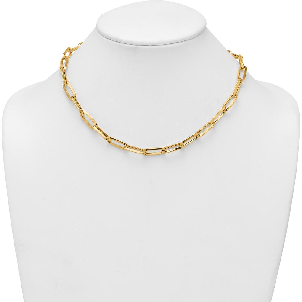 14K Yellow Gold 17.5" Polished Paperclip Link Chain Necklace - 7mm Wide by 0