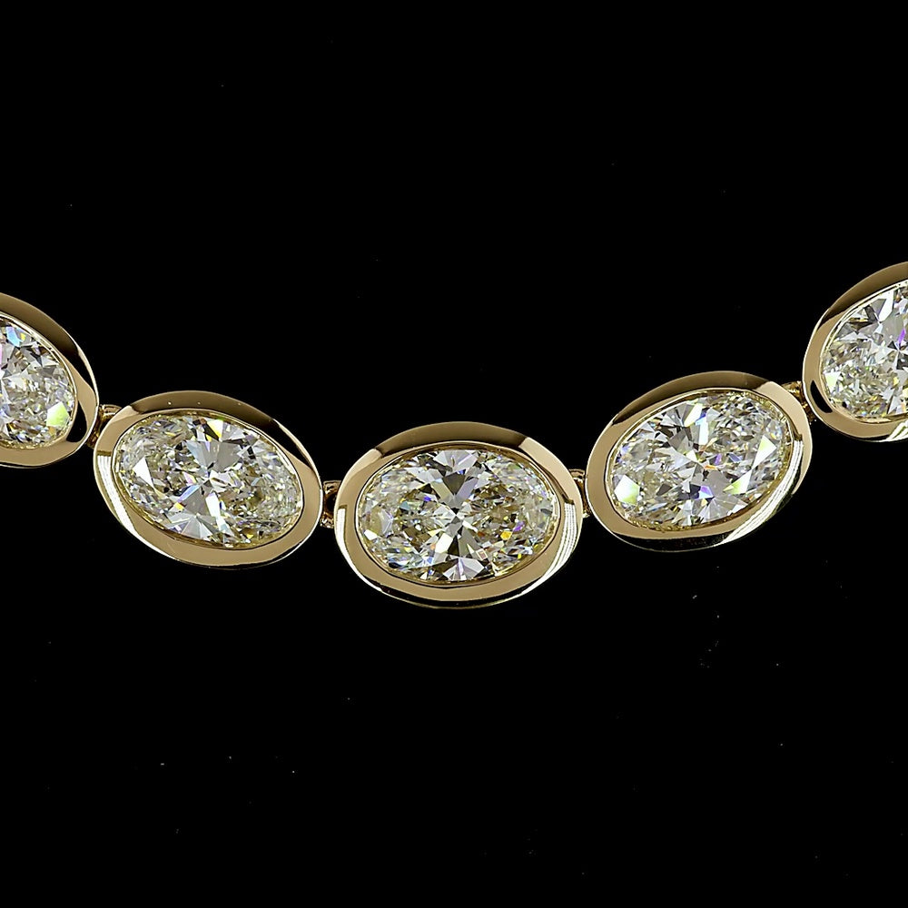 14K Yellow Gold 17.5" Riviera Necklace with Bezel Set Oval Cut Lab Diamonds E-F VS - 20.87 Carat Total Weight - Covaloro Fine Jewelry