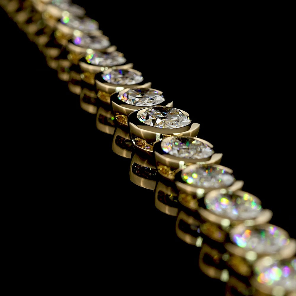 14K Yellow Gold 17.5" Riviera Necklace with Bezel Set Oval Cut Lab Diamonds E-F VS - 20.87 Carat Total Weight - Covaloro Fine Jewelry