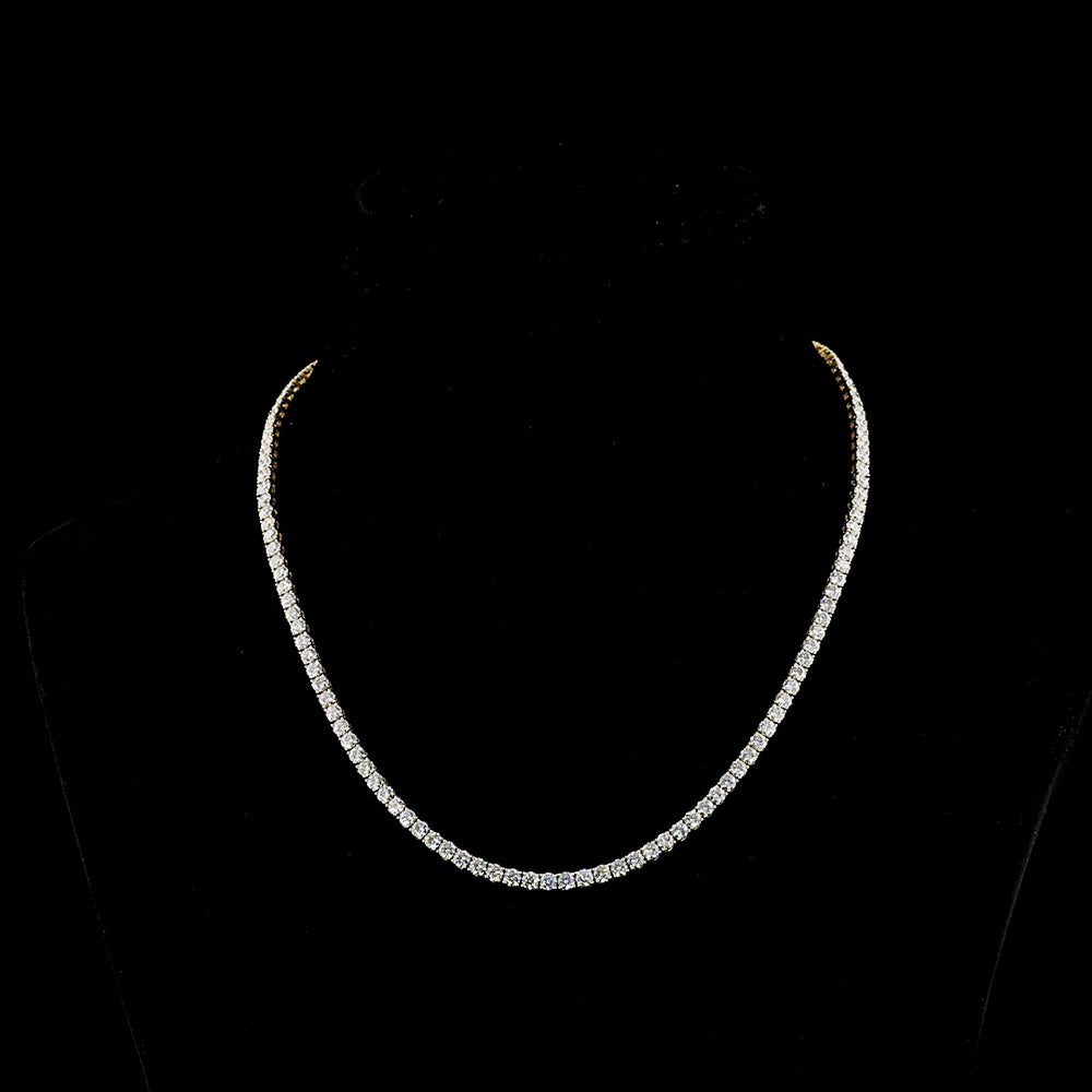 14K Yellow Gold 17.5" Tennis Necklace with 133 Round Brilliant Cut Lab Diamonds - 13.90 Carat Total Weight E-F VS - Covaloro Fine Jewelry