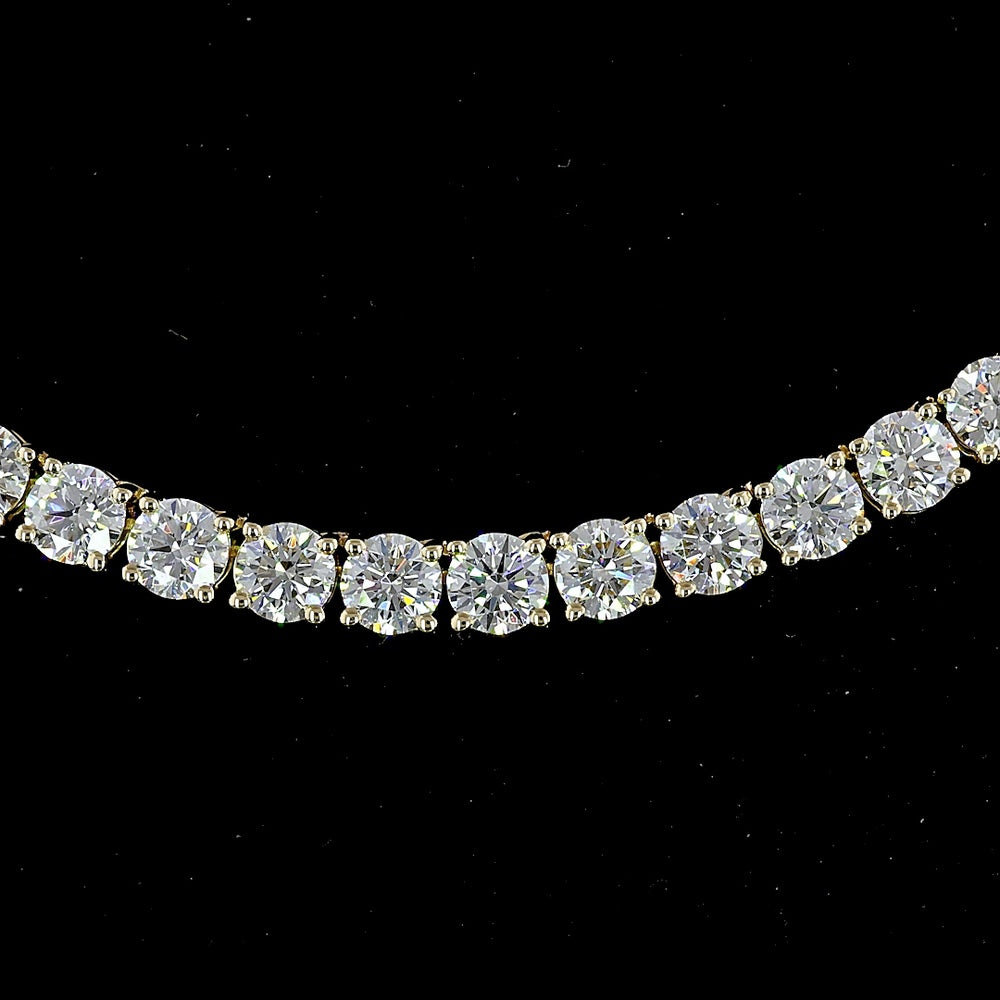 14K Yellow Gold 17.5" Tennis Necklace with 133 Round Brilliant Cut Lab Diamonds - 13.90 Carat Total Weight E-F VS - Covaloro Fine Jewelry