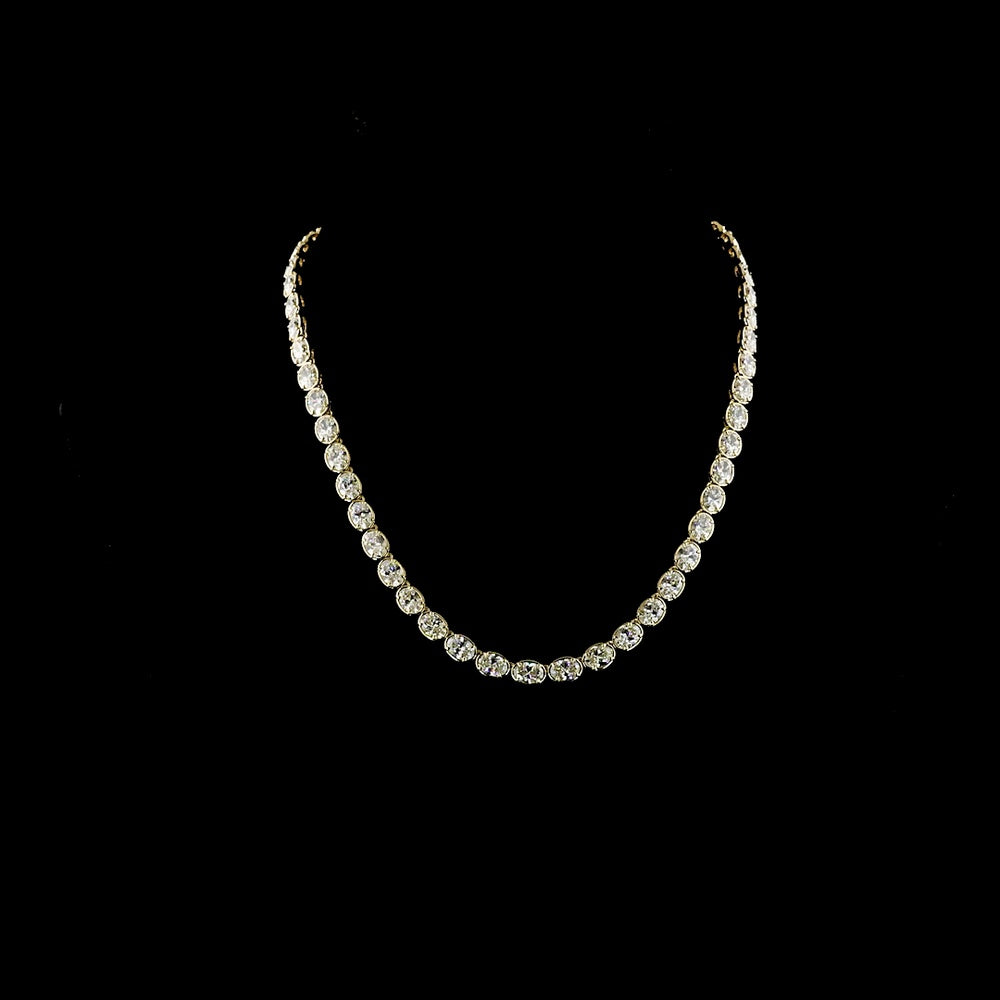 14K Yellow Gold 17.5" Tennis Necklace with 54 East-West Bezel-Prong Set Oval Cut Lab Diamonds - 29.01 Carat Total Weight - Covaloro Fine Jewelry