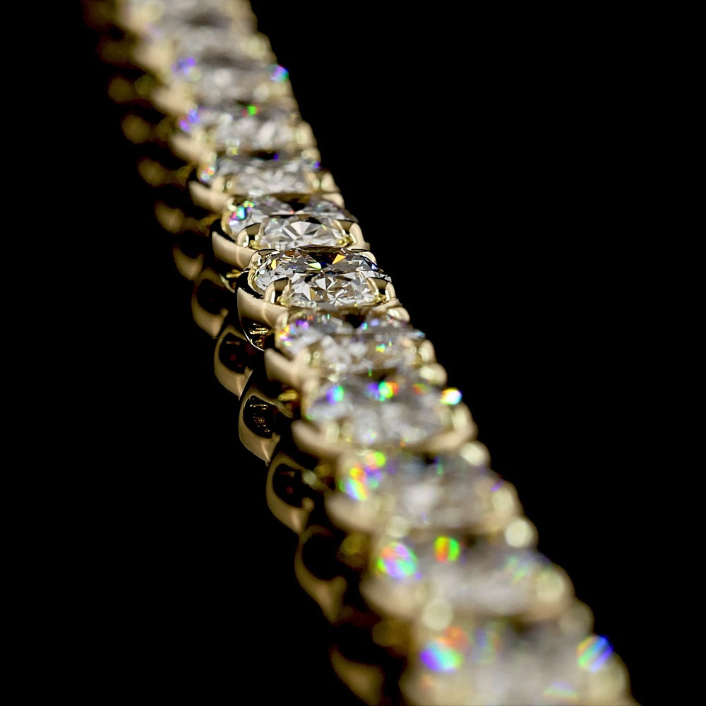 14K Yellow Gold 17.5" Tennis Necklace with 54 East-West Bezel-Prong Set Oval Cut Lab Diamonds - 29.01 Carat Total Weight - Covaloro Fine Jewelry