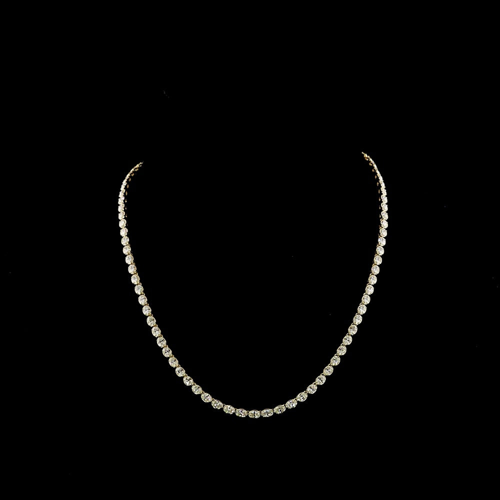 14K Yellow Gold 17.5" Tennis Necklace with East-West Bezel-Prong Set Oval Lab Diamonds - 10.76 Carat Total Weight - Covaloro Fine Jewelry