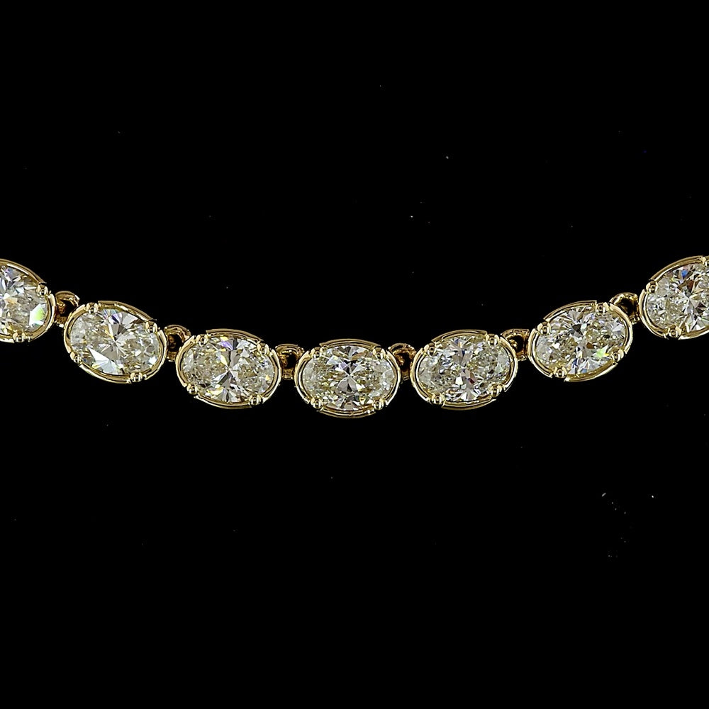 14K Yellow Gold 17.5" Tennis Necklace with East-West Bezel-Prong Set Oval Lab Diamonds - 10.76 Carat Total Weight - Covaloro Fine Jewelry