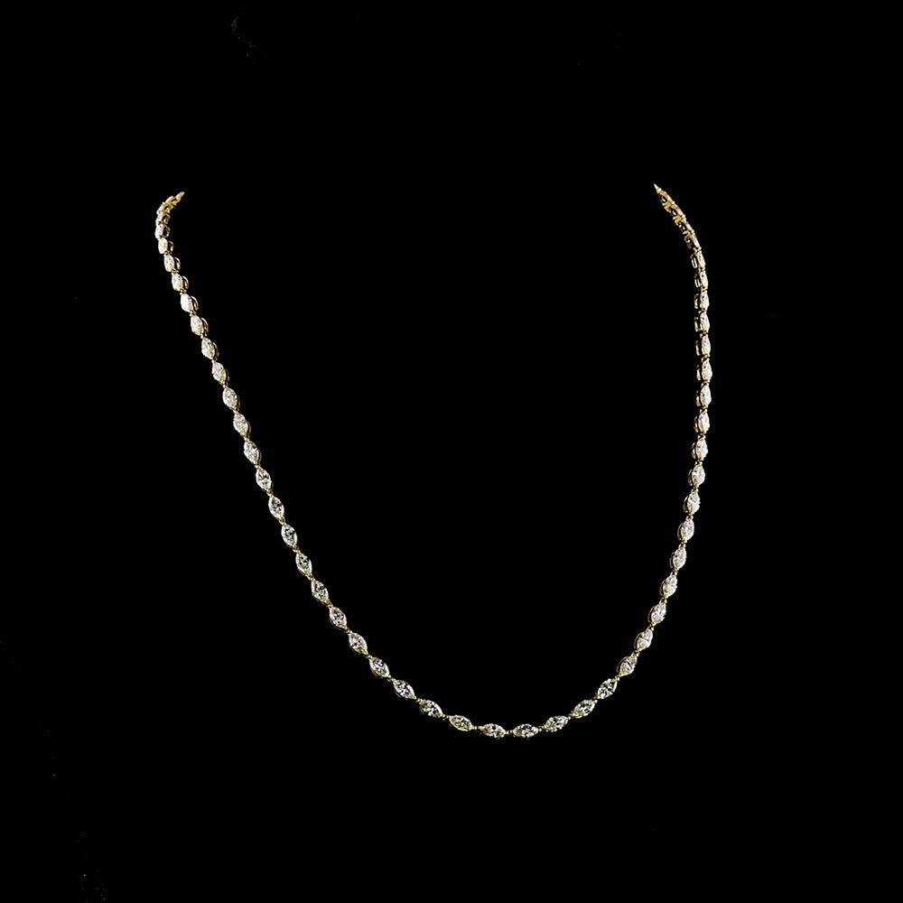 14K Yellow Gold 17.5" Tennis Necklace with East-West Set Marquise Cut Lab Diamonds - 8.51 Carat Total Weight, E-F Color VS1 Clarity - Covaloro Fine Jewelry